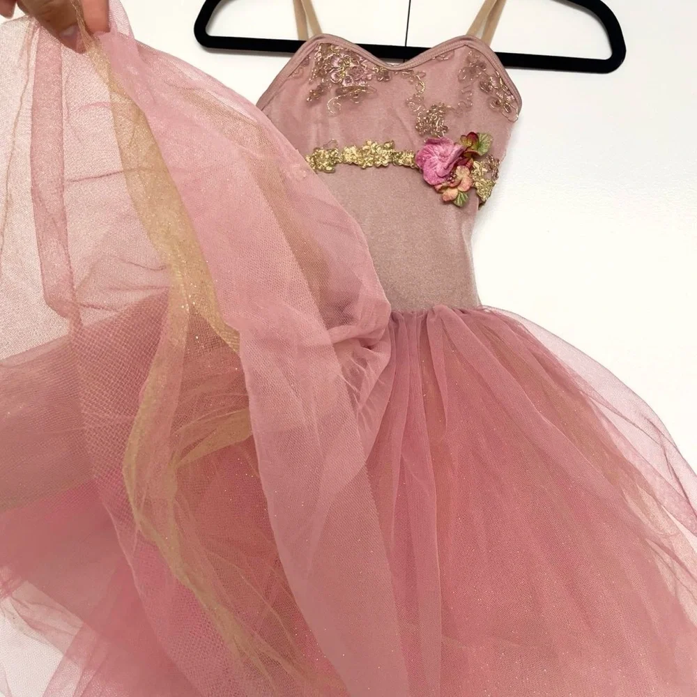 Children's girls pink glitter tutu ballet dress embroidered leotard | 7-8 years
